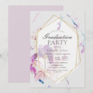 Dusty Lilac Watercolor Blommigt Studenten Inbjudningar