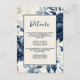 Dusty marinblå och vit blomster vattenfärg  tilläggskort