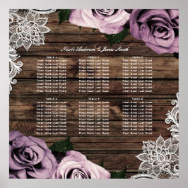Dusty Mauve Blommigt Ro Rustic Wood Seating Chart Poster