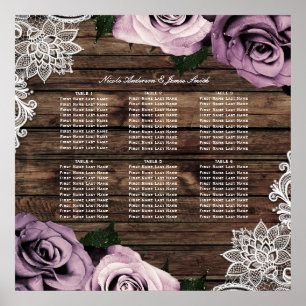 Dusty Mauve Blommigt Ro Rustic Wood Seating Chart Poster