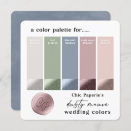 Dusty Mauve & Blue 2022 Bröllop Palette Card Inbjudningar