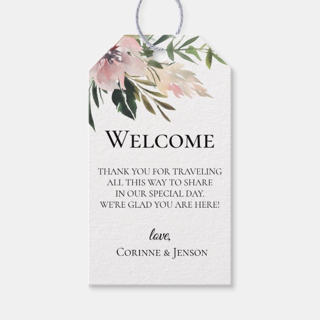 Dusty Mauve Botanical Bröllop Välkommen Bag Presentetikett (Framsidan)