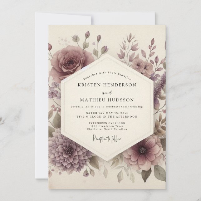 Dusty Mauve Floral Romance Wedding Inbjudningar (Framsida)