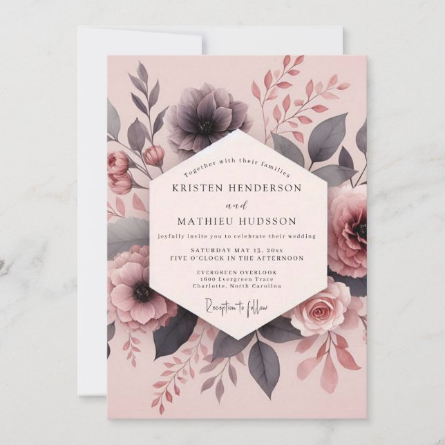 Dusty Mauve Hazy Bloom Wedding Inbjudningar (Framsida)