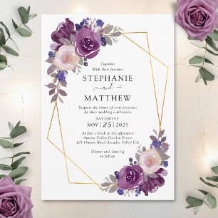Dusty Mauve Lila Geometric Blommigt Bröllop Inbjudningar