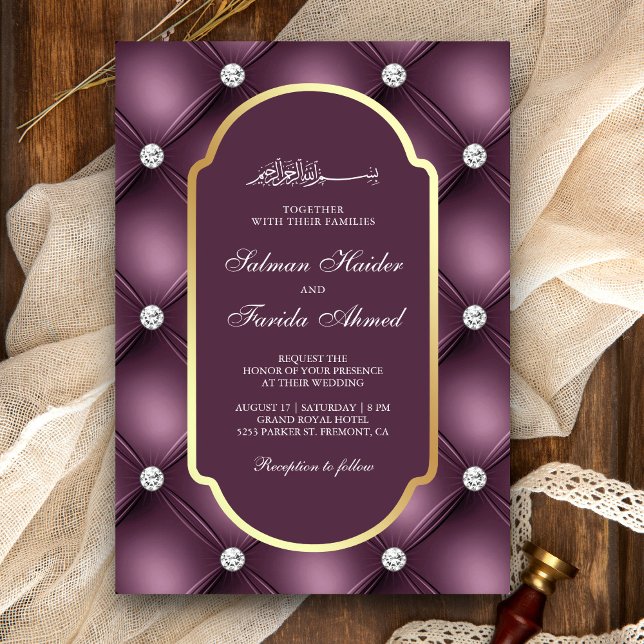 Dusty Mauve Lila Tuftad Diamonds Muslim Bröllop Inbjudningar (Skapare uppladdad)