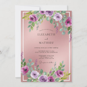 Dusty Mauve Magenta Ranunculus Eucalyptus Bröllop Inbjudningar