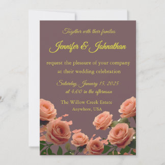 Dusty Mauve Peach Rose Petals Promises Wedding Inbjudningar