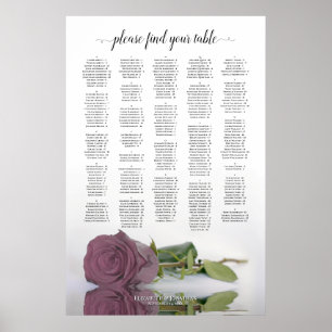 Dusty Mauve Rosa ros Alphabetical Seating Chart Poster