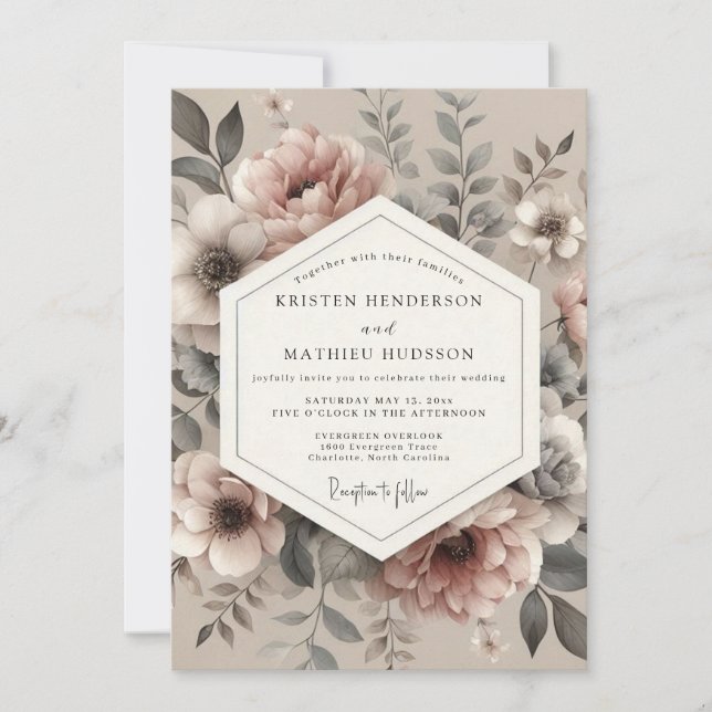 Dusty Mauve Vintage Bloom Wedding Inbjudningar (Framsida)