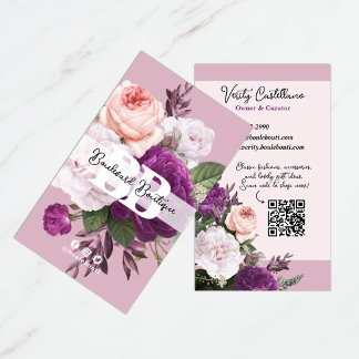 Dusty Mauve Vintage Ro Blommigt Boutique QR Code Visitkort
