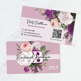 Dusty Mauve Vintage Ro Blommigt Boutique QR Code Visitkort