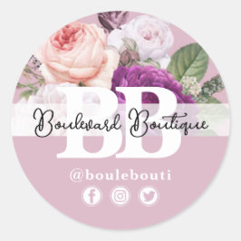 Dusty Mauve Vintage Ro Blommigt Boutique Shop Runt Klistermärke