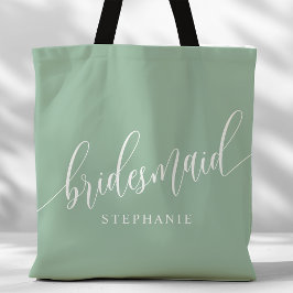 Dusty Mint Bridesmaid Modern Script Tygkasse