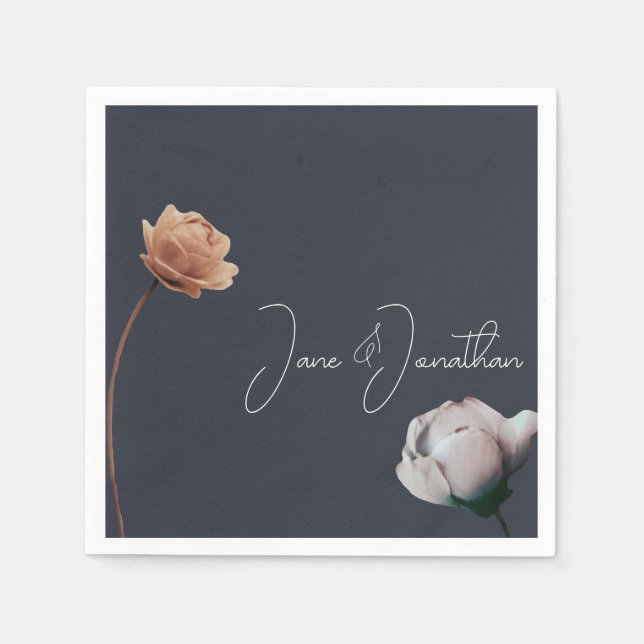 Dusty mörk blått minimal blomning pappersservett (Framsidan)