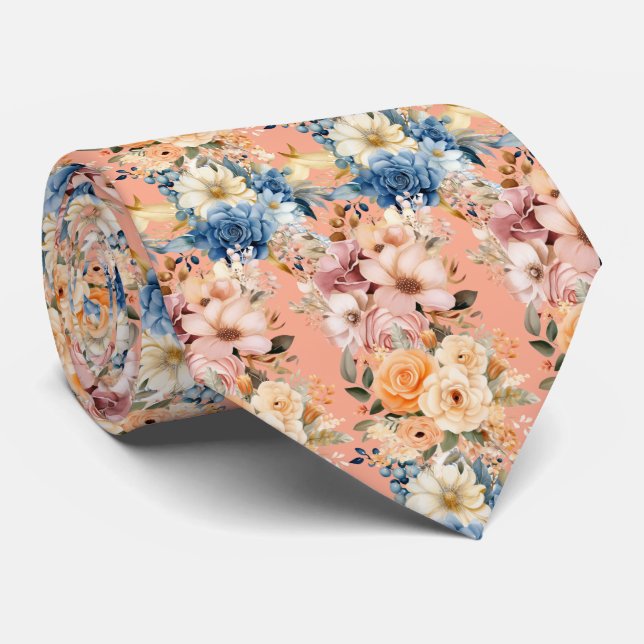 Dusty Navy Blue and Peach Rosa Flowers Blommigt Slips (Rullad)