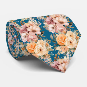 Dusty Navy Blue and Peach Rosa Flowers Blommigt Slips
