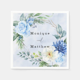 Dusty Navy Blue Blommigt Bröllop Pappersservett