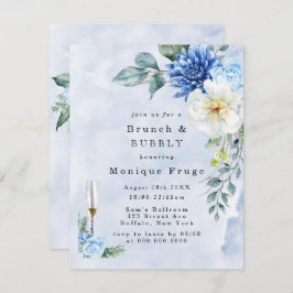 Dusty Navy Blue Blommigt Brunch & Bubly Inbjudning Inbjudningar