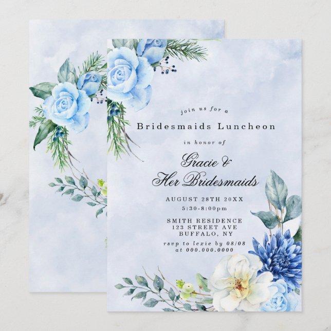Dusty Navy Blue Bridesmaids Luncheon-inbjudningar (Fram/baksida)
