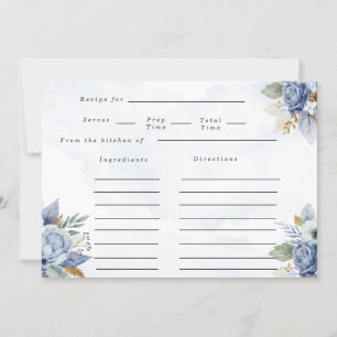 Dusty Navy Blue Guld Watercolor Peony Chic Recipe Inbjudningar