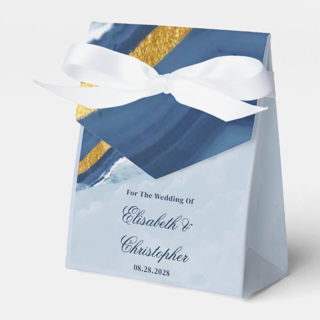 Dusty Navy Blue och Guld Agate Bröllop Presentaskar (Framsidan Sidan)