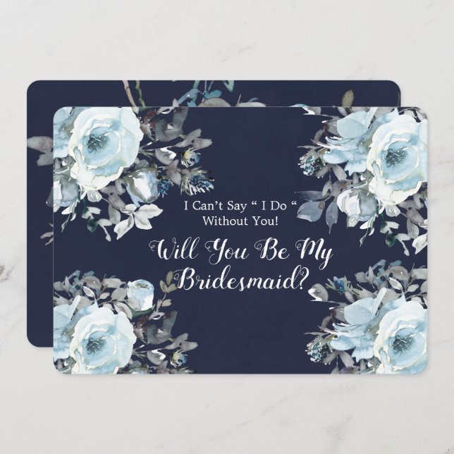 Dusty Navy Blue Peony blir min bridesmaid Inbjudningar (Fram/baksida)
