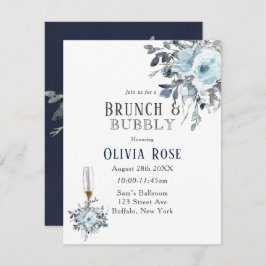 Dusty Navy Blue Peony Brunch & Bubly Investigation Inbjudningar