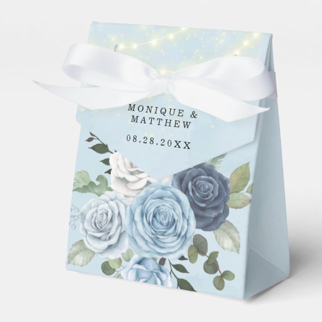 Dusty Navy Blue Peony Land Ljus Bröllop Presentaskar (Framsidan Sidan)