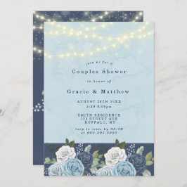 Dusty Navy Blue Peony Ljus Par Shower Inbjudan