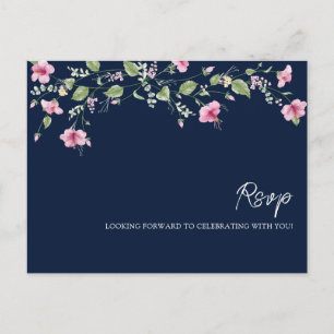 Dusty Navy Blue Rosa Hibiscus Bloom Möhippa Vykort