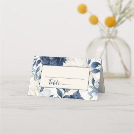 Dusty navy blue & white blommigt vattencolor bröll placeringskort