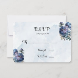 Dusty Navy Painting Peony Bröllop OSA Card Kort