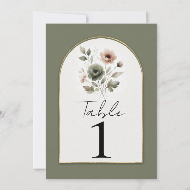 Dusty Olive Rosa Guld Watercolor Blommigt Bord Inbjudningar (Framsida)