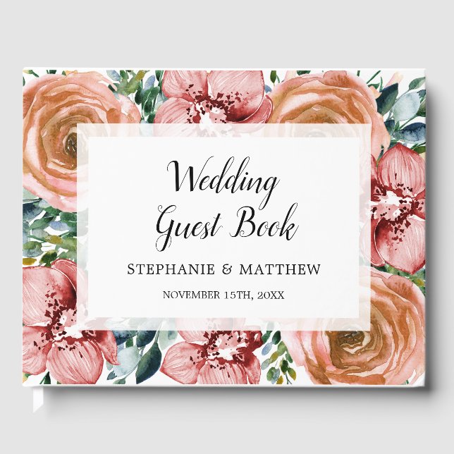 Dusty Orange Ro Vin Red Orchids Blommigt Bröllop Gästböcker (Framsida)