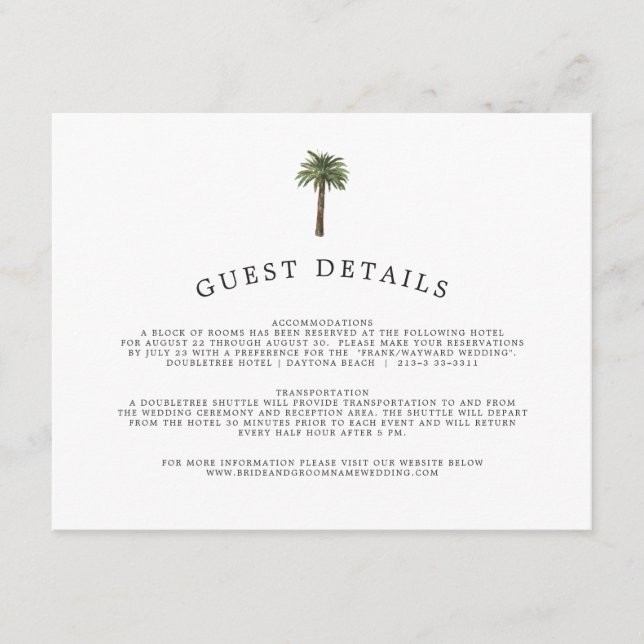 Dusty Palms | Information till bröllopsgäst Tilläggskort (Framsida)