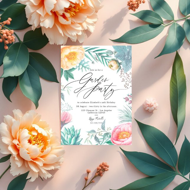 Dusty Pastel Tropical Blommigt Summer Garden Party Inbjudningar (Dusty Pastel Tropical Floral Summer Garden Party Invitation)