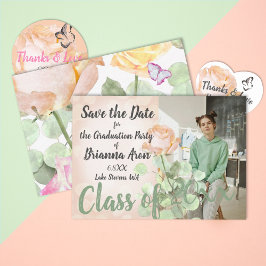 Dusty Peach, Grönt Vintage Studenten Spara Date Rådkort