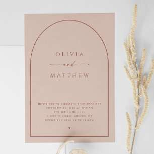 Dusty Peach Taupe Arch Bröllop Modern foto + QR Inbjudningar