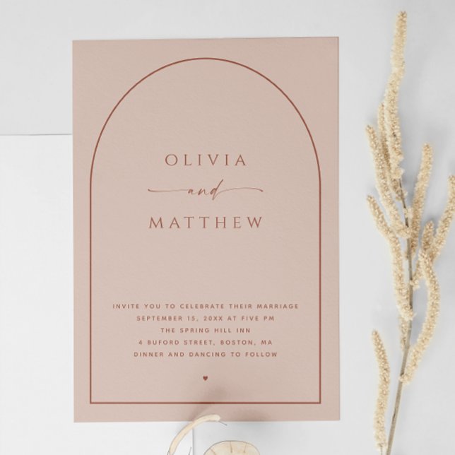 Dusty Peach Taupe Arch Bröllop | Modern foto + QR Inbjudningar (Skapare uppladdad)