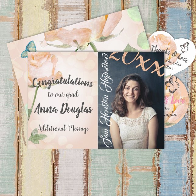 Dusty Peach, Vintage Studenten-meddelande Inbjudningar (dusty peach pink floral graduation party invitation graduate announcement congraduations grad girl )