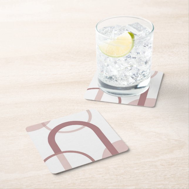 Dusty Pink Abstract Arch Coaster Set Underlägg Papper Kvadrat (Insitu)
