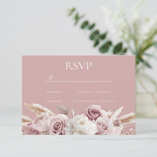 Dusty Pink & Blush Rose Floral Wedding OSA Kort (Stående Fram)