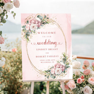 Dusty Pink Boho Blommig Rose Guld Bröllop Välkomme Poster