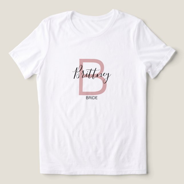 Dusty Pink Bride Monogram T Shirt (Design Framsida)