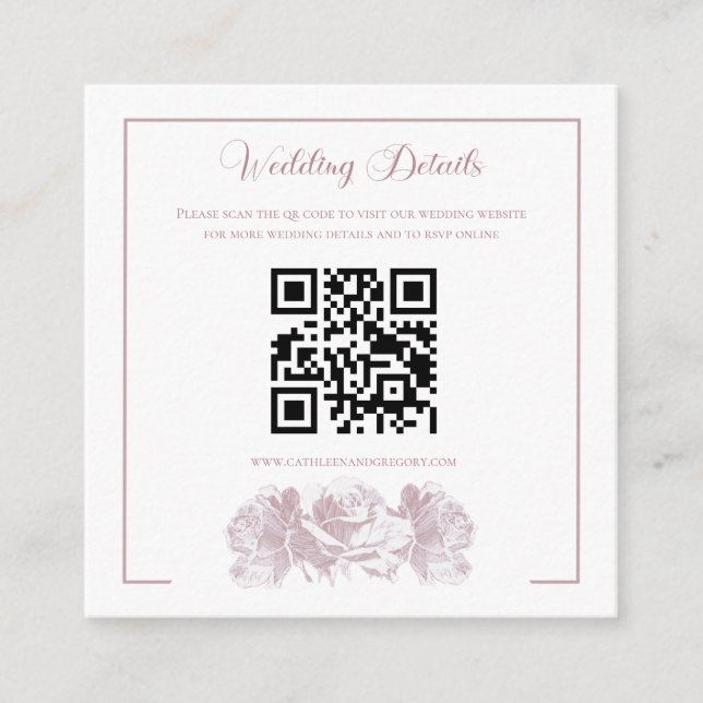 Dusty Pink Calligraphy QR Code Wedding Tilläggskort (Framsida)