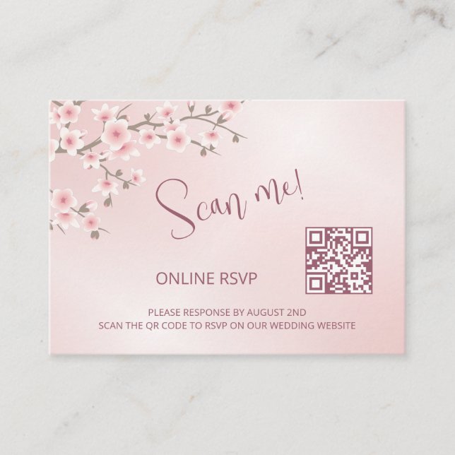 Dusty Pink Cherry Blossom QR Code RSVP Online Tilläggskort (Framsida)
