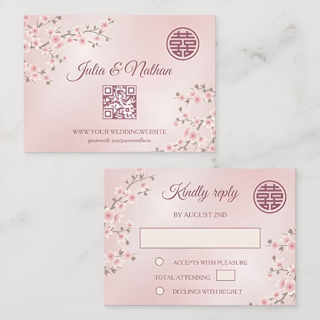 Dusty PInk Cherry Blossom  RSVP Chinese Wedding OSA Kort (Skapare uppladdad)