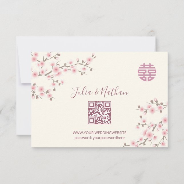 Dusty PInk Cherry Blossom  RSVP Chinese Wedding OSA Kort (Baksida)