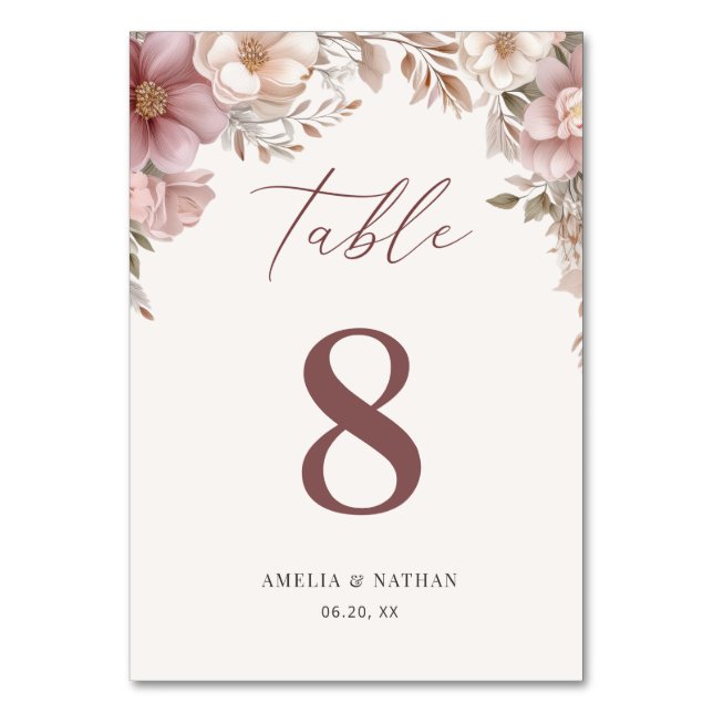 Dusty Pink Cream Elegant Magnolia Floral Wedding Bordsnummer (Framsidan)